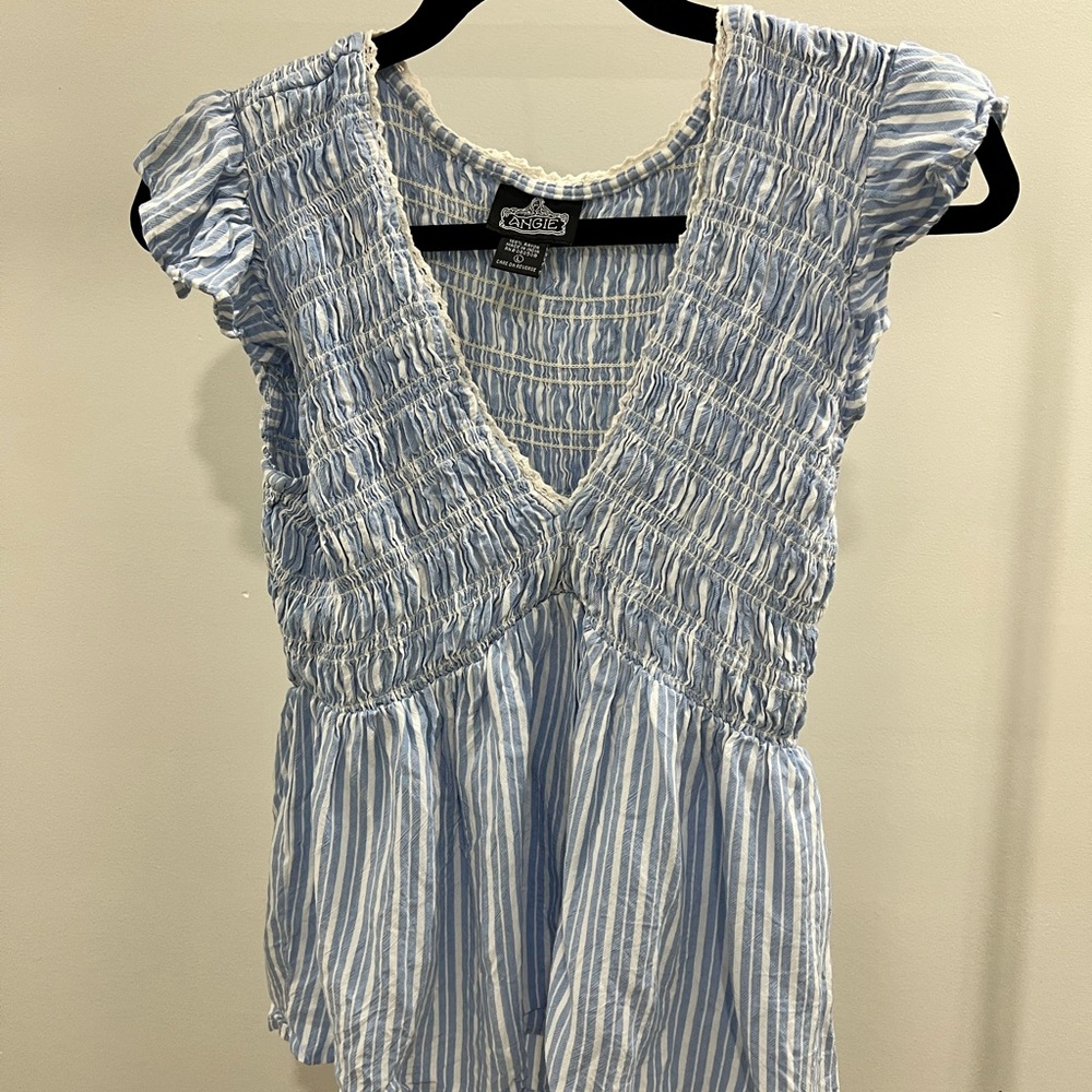 Angie Light Blue and White Striped Blouse